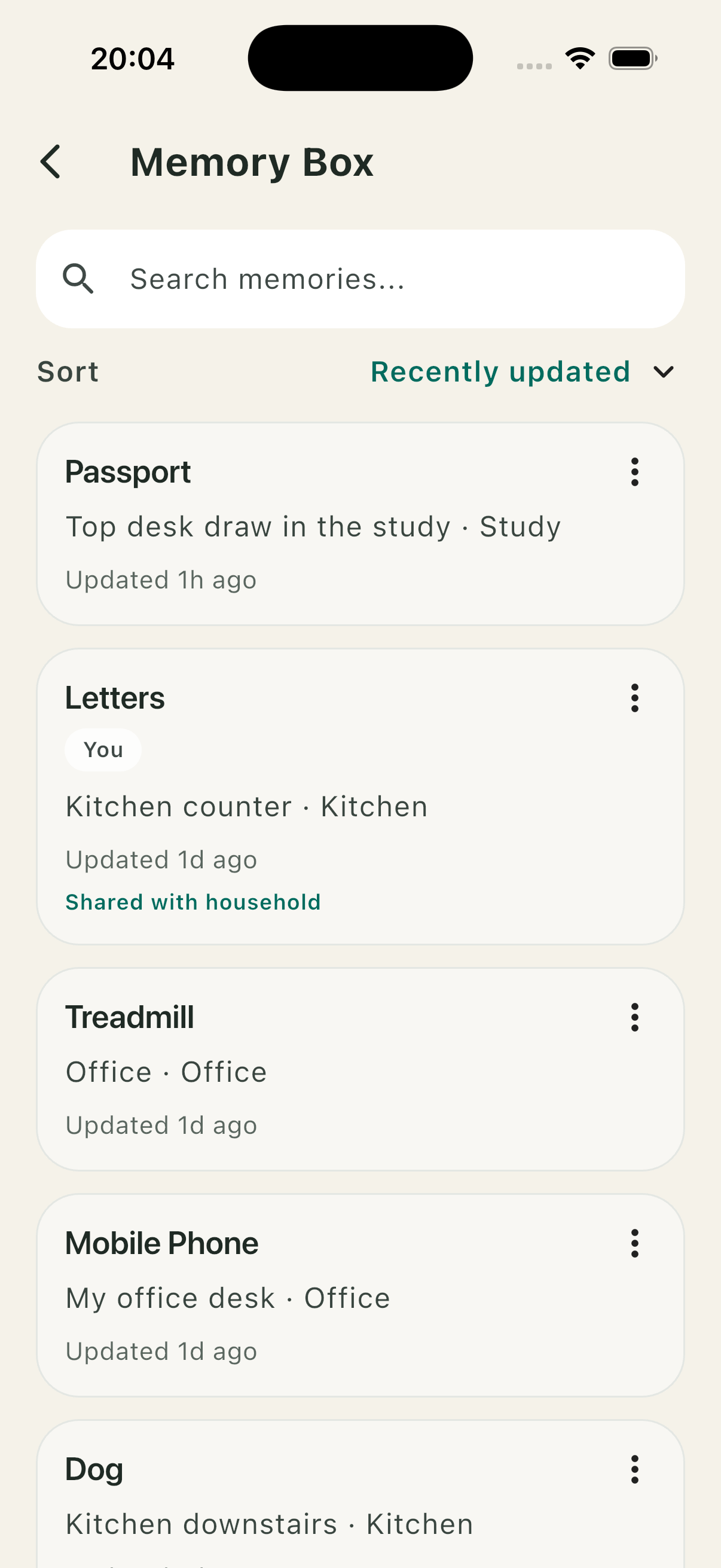 Placeholder screenshot for everyday item memory